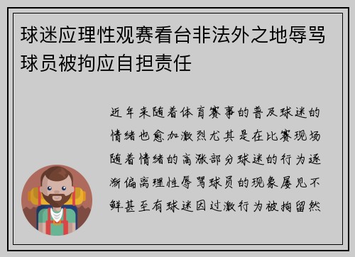 球迷应理性观赛看台非法外之地辱骂球员被拘应自担责任