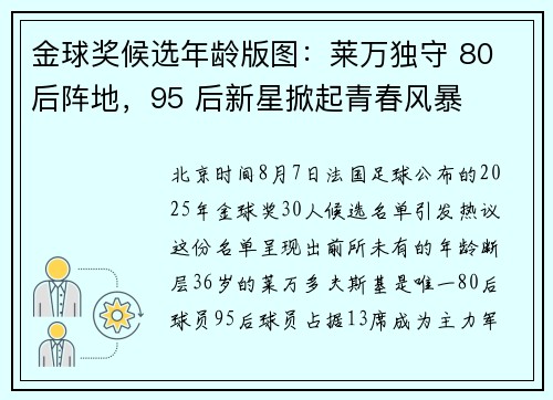 金球奖候选年龄版图：莱万独守 80 后阵地，95 后新星掀起青春风暴
